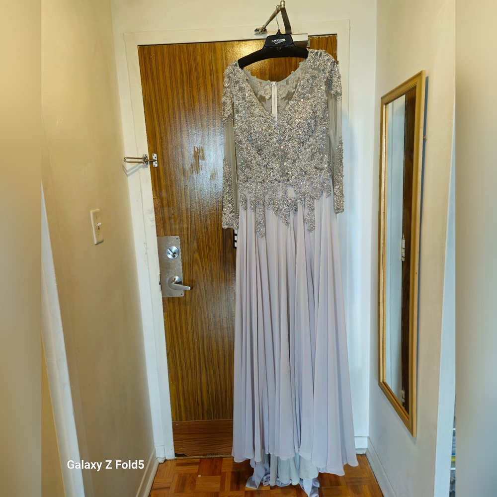Daymor Couture Evening Gown Silver prom Dress size 14